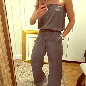 Drawstring metallic grey jumpsuit